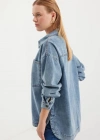 0694 Çift Cepli Oversize Denim Ceket  Buz Mavi