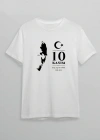 10 Kasım Atatürk Anma Günü ilüet Baskılı Oversize Bisiklet Yaka Tshirt  Beyaz