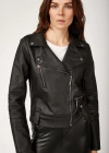 1025 Suni Deri Biker Ceket  Siyah
