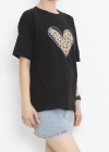 14 Şubat evgililer Günü eopar Kalp Baskılı Oversize Bisiklet Yaka Tshirt  iyah