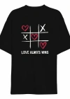 14 Şubat evgililer Günü ove Always Wins Baskılı Oversize Bisiklet Yaka Tshirt  iyah
