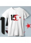 15 Temmuz Demokrasi Ve illi Birlik Günü Ay Yıldız Baskılı Tshirt  Beyaz