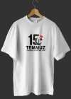15 Temmuz Demokrasi Ve illi Birlik Günü Baskılı Oversize Bisiklet Yaka Tshirt  Beyaz