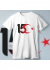 15 Temmuza Özel Tasarım Ay Yıldız Baskılı Tshirt  Beyaz