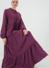 1627 Yaka Bağcıklı Tesettür Elbise  Çapa Mor
