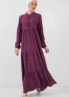 1627 Yaka Bağcıklı Tesettür Elbise  Çapa Mor