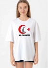19 ayıs Atatürk Gençlik por Bayramı Baskılı Bisiklet Yaka Tshirt  Beyaz