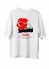 19 ayıs Atatürkü Anma Gençlik Ve por Bayramı Baskılı Oversize Tshirt  Beyaz