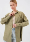 20126 Oversize Keten Gömlek  Çağla