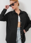 20126 Oversize Keten Gömlek  Siyah