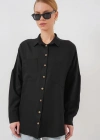 20126 Oversize Keten Gömlek  Siyah