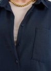 20153 Tek Cepli Oversize Keten Gömlek  Lacivert