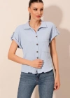 20187 Kısa Kol Oversize Örme Gömlek  Mavi