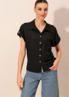 20187 Kısa Kol Oversize Örme Gömlek  Siyah