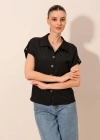 20187 Kısa Kol Oversize Örme Gömlek  Siyah