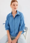 20246 Kol Detaylı Crop Gömlek  İndigo