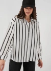 20254 Çizgili Oversize Basic Gömlek  Siyah  Beyaz