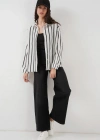 20254 Çizgili Oversize Basic Gömlek  Siyah  Beyaz