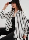 20254 Çizgili Oversize Basic Gömlek  Siyah  Beyaz
