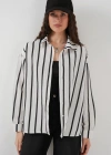 20254 Çizgili Oversize Basic Gömlek  Siyah  Beyaz