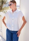 20262 Kısa Kol Çizgili Gömlek  Beyaz
