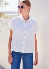 20262 Kısa Kol Çizgili Gömlek  Beyaz