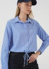 20276 Uzun Kol Çizgili Gömlek  Mavi