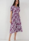 2191 Kısa Kol Desenli Elbise  Mor