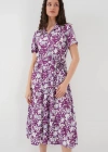 2191 Kısa Kol Desenli Elbise  Mor