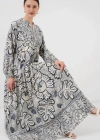 23 Otantik Desenli Tesettür Elbise  K. Antrasit