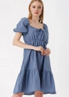 2351 Kloş Poplin Elbise  İndigo