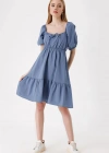 2351 Kloş Poplin Elbise  İndigo