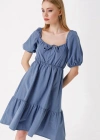 2351 Kloş Poplin Elbise  İndigo