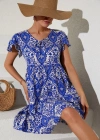 2352 V Yaka Kısa Elbise  Mavi