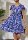 2352 V Yaka Kısa Elbise  Mavi