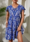 2352 V Yaka Kısa Elbise  Mavi