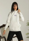 24 ırt Baskılı Ovresize Üç İplik Kapüşonlu weatshirt  Beyaz
