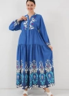 2423 Otantik Desenli Tesettür Elbise  F. İndigo