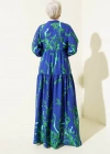 2423 Otantik Desenli Tesettür Elbise  T. Lacivert
