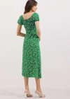 2427 Yırtmaçlı Çiçekli Viskon Elbise  Yeşil