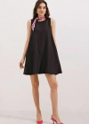 2444 Detaylı Mini Keten Elbise  Siyah