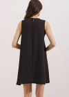2444 Detaylı Mini Keten Elbise  Siyah