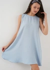 2444 Mini Keten Elbise  Açık Mavi