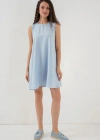 2444 Mini Keten Elbise  Açık Mavi