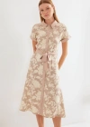 2455 Desenli Gömlek Elbise  Bej