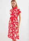 2455 Desenli Gömlek Elbise  Kırmızı