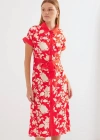 2455 Desenli Gömlek Elbise  Kırmızı