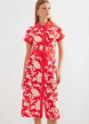 2455 Desenli Gömlek Elbise  Kırmızı