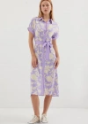 2455 Desenli Gömlek Elbise  Lila