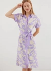 2455 Desenli Gömlek Elbise  Lila